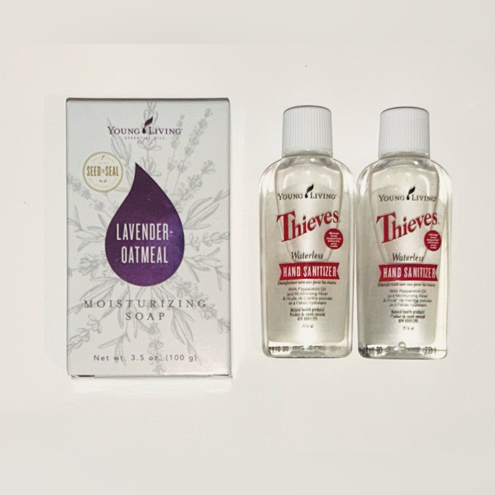 3PC Young Living Lavender Oatmeal Soap & 2 Thieves Hand Sanitizer Set